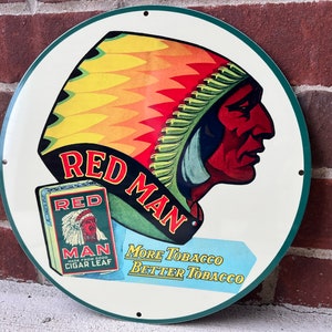 Red man chewing tobacco heavy steel vintage style Metal sign
