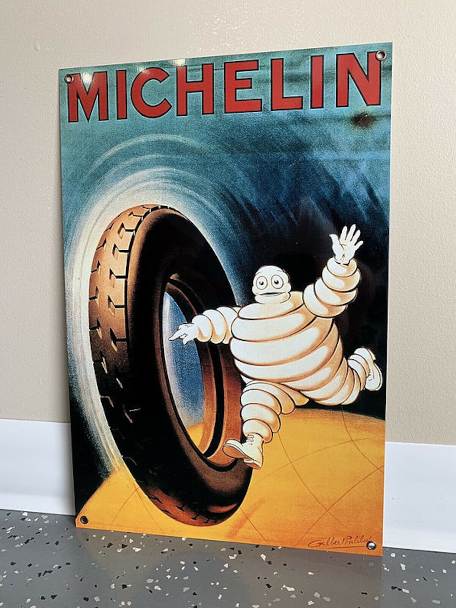 Cartel De Metal Vintage Michelin - Decoración Para Garage, Sala O Cueva Del Hombre - Aluminio Con Adhesivo