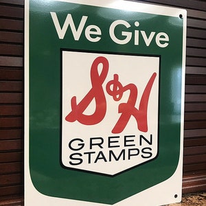 Signe vintage de modèle de timbres verts de S&H