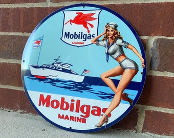 Mobil MOBILOIL mobilgas marine heavy Steel vintage Style metal sign