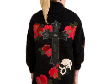 Mohair & Leather Appliqué Long Cardigan Résurrection