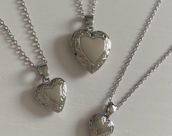Silver heart locket necklace