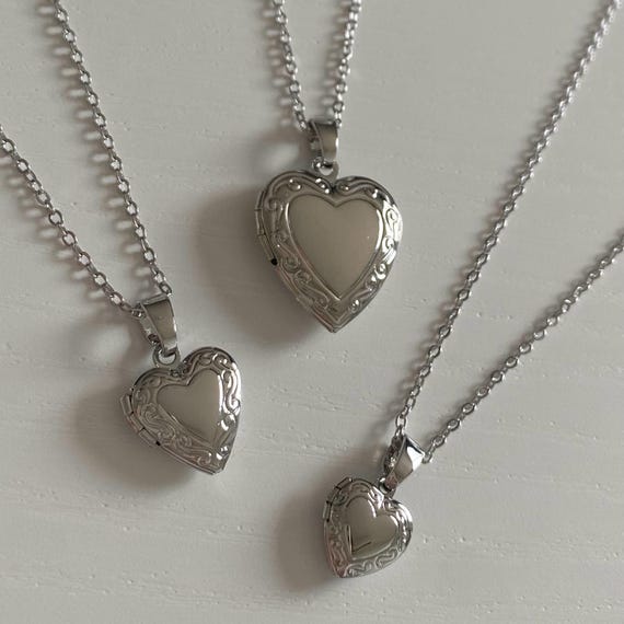 Silver Heart Locket Necklace - Etsy