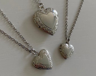 Silver heart locket necklace