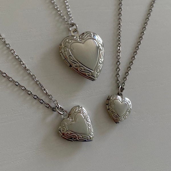 Silver heart locket necklace