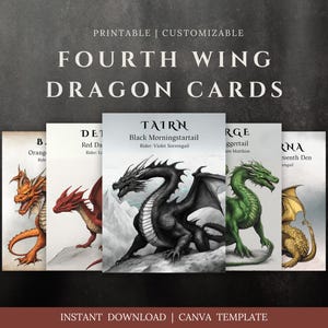 Carte Drago Quarta Ala / Decorazioni per feste Empyrean / Download immediato / Stampe Canva personalizzabili / Inviti Drago