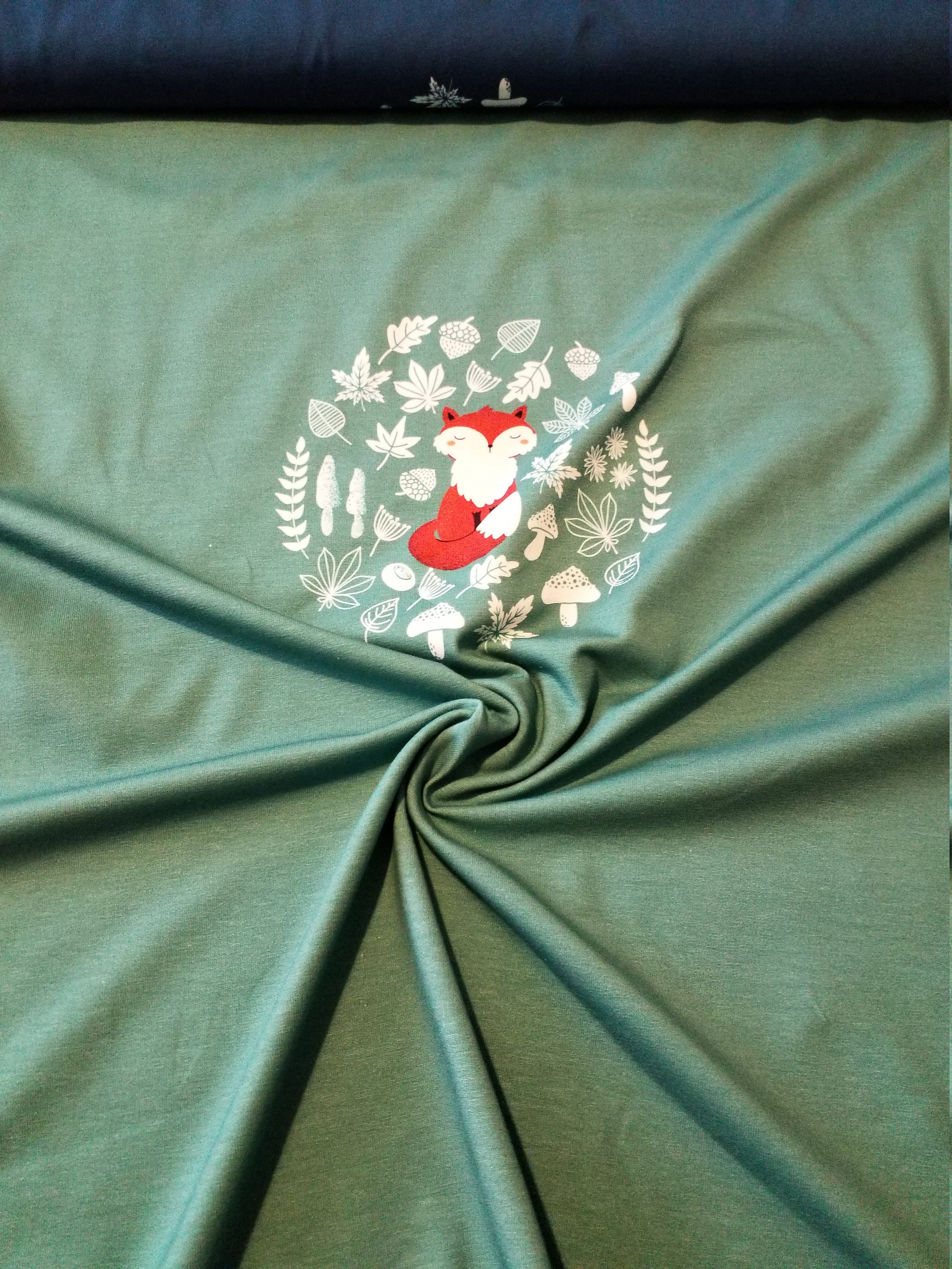 Fox Panel Navy Pink Green Cotton Elastane Fabric Jersey Etsy UK