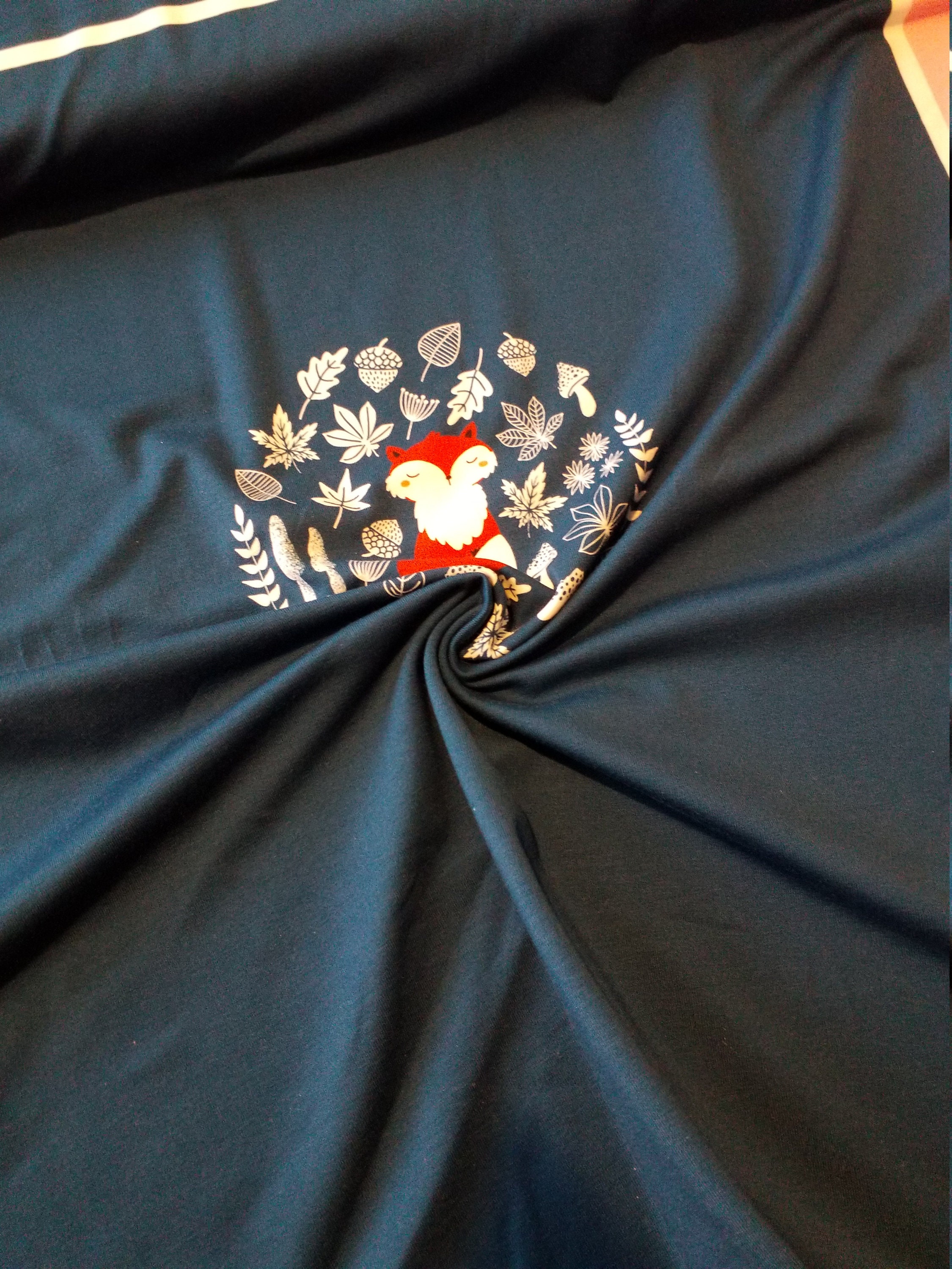 Fox Panel Navy Pink Green Cotton Elastane Fabric Jersey Etsy UK