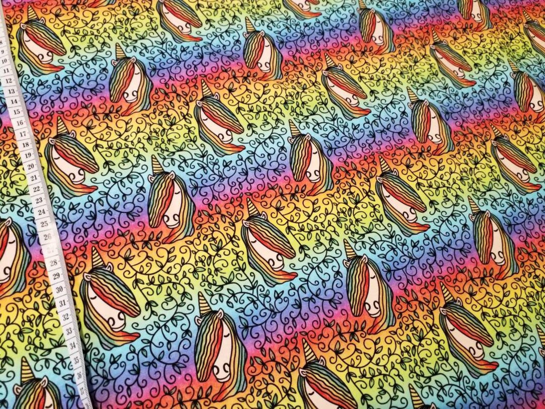 Unicorn Rainbow Cotton Elastane Fabric Jersey Uk Etsy