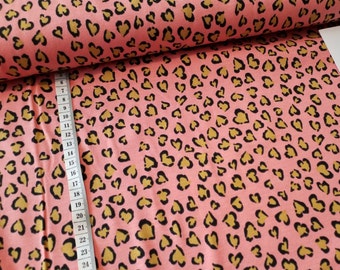 Leopard, heart, pink, jersey, cotton elastane, fabric, uk, oeko-tex, unisex