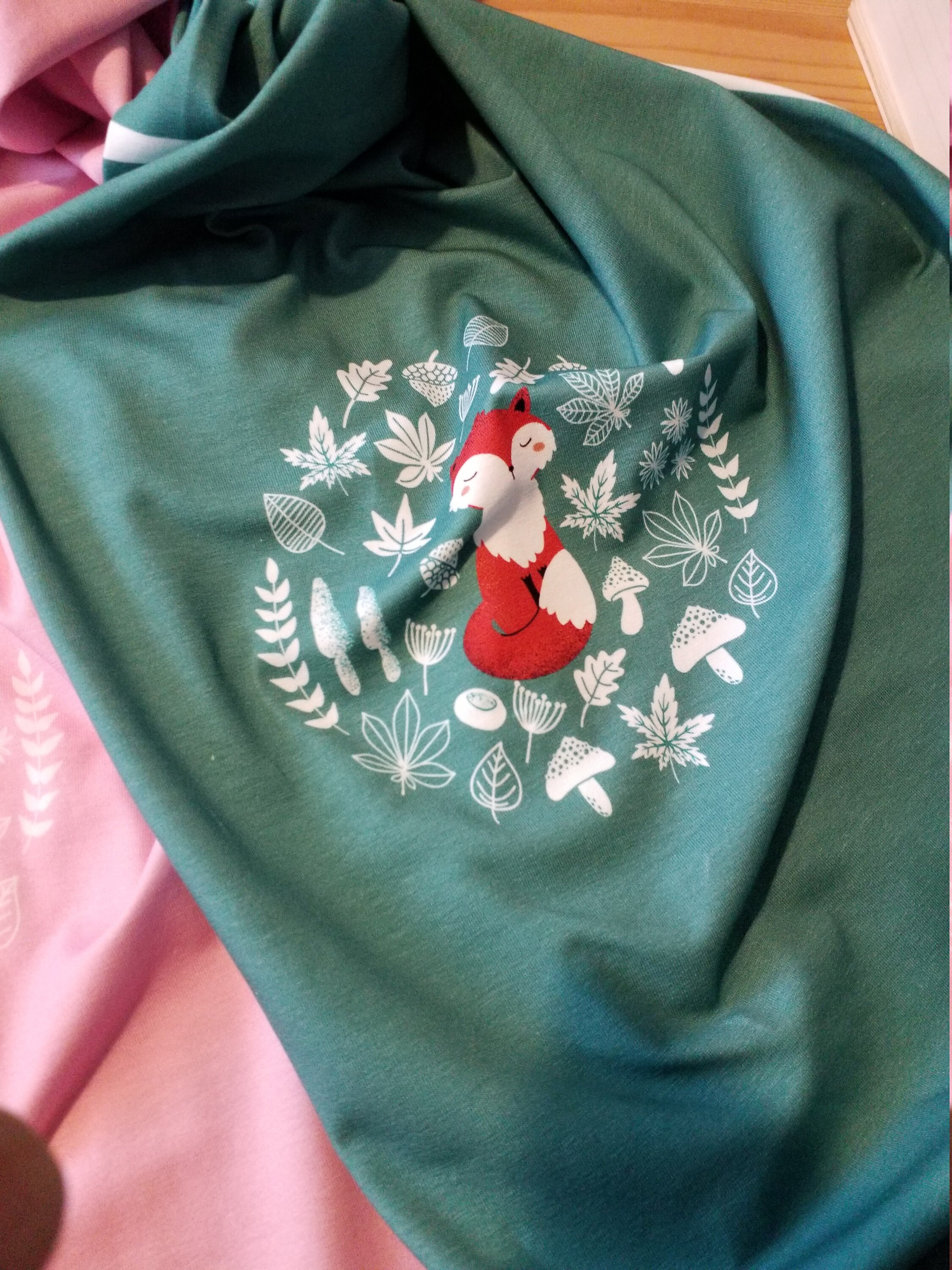 Fox Panel Navy Pink Green Cotton Elastane Fabric Jersey Etsy UK