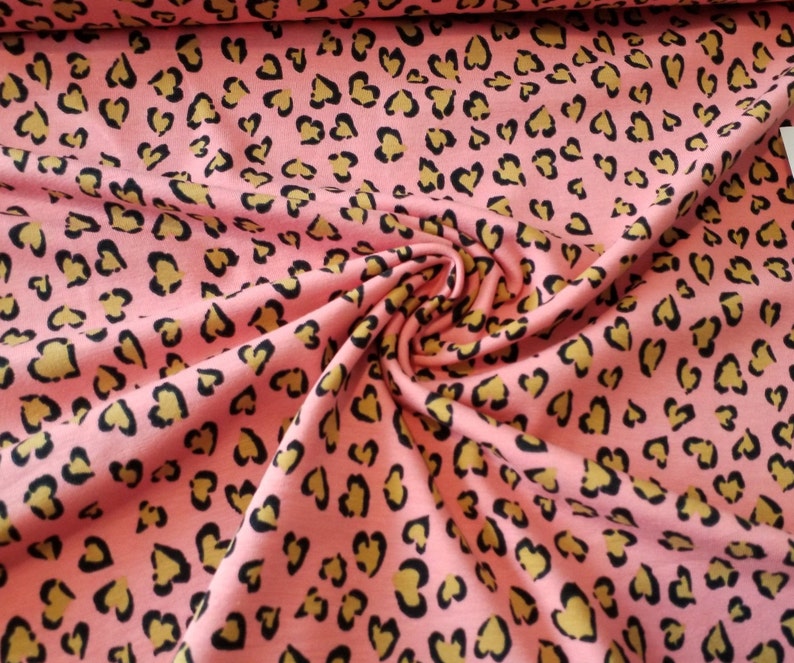 Leopard, Herz, pink, Jersey, Baumwolle Elastan, Stoff, uk, öko-tex, unisex Bild 3