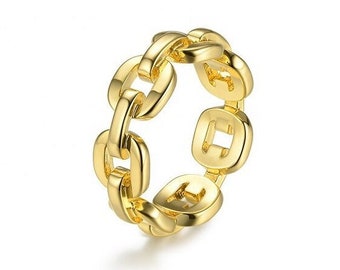 Gold Chain Ring, Gold Ring, Chain Link Ring, Gold Plated Ring, Women's Ring, Chain Ring, Minimalist Ring, Water Resistant Ring, Golden Ring