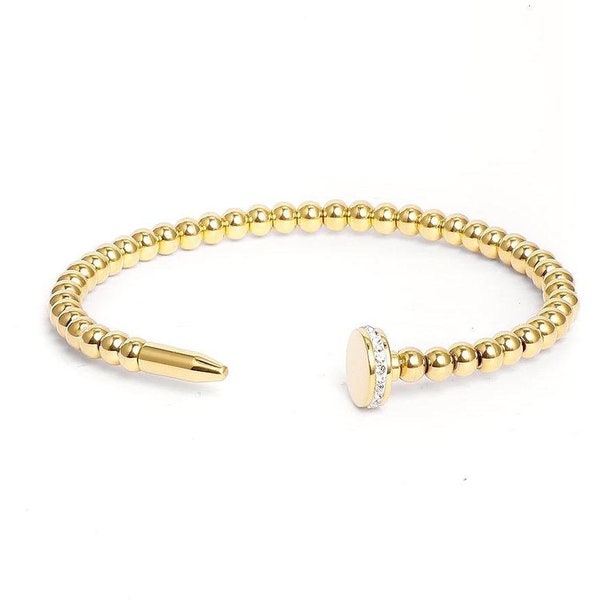 Beaded Nail Bracelet, Gold Cuff, Beaded Cuff, Gold Plated Bracelet, Nail Bracelet, Golden Ball Bracelet, Golden Nail Bracelet, Gold plated