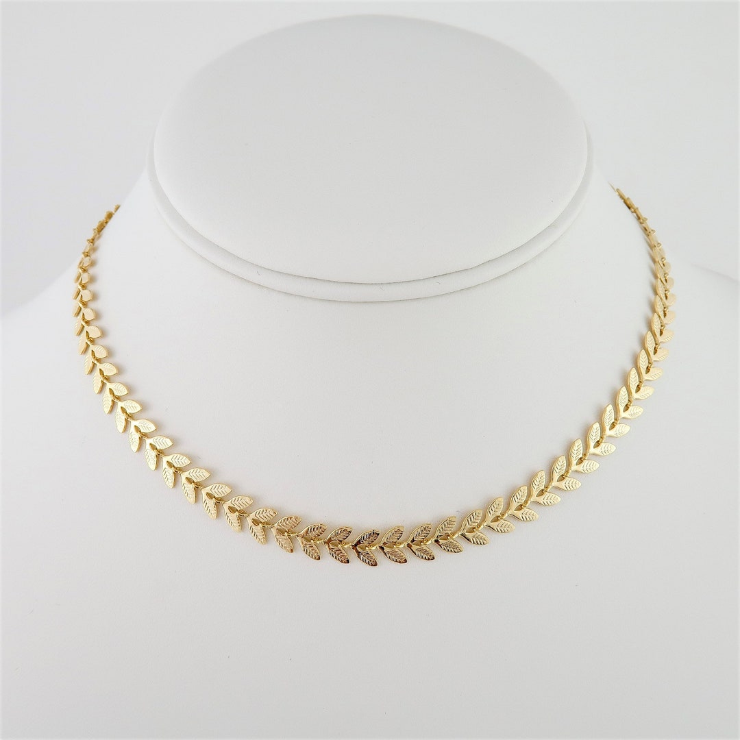 18k Gold Plated Olive Leaf Choker, Water Resistant Jewelry, Fine