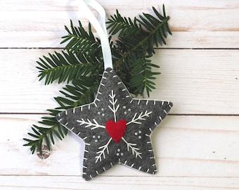 Charcoal Gray Wool Felt Star, Star Ornament, Scandinavian Felt Ornaments, Scandinavian Star, Nordic Christmas Ornament, Nordic Ornament