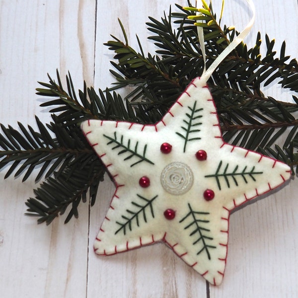 Wool Felt Star, Star Ornament, Scandinavian Felt Ornaments, Scandinavian Star, Embroidered Star, Nordic Christmas Ornaments, Nordic Ornament