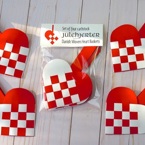 Set of four Danish Heart Baskets, Valentine Woven Hearts, Julehjerter,  Scandinavian Paper Hearts,  Hygge, Danish Christmas Hearts