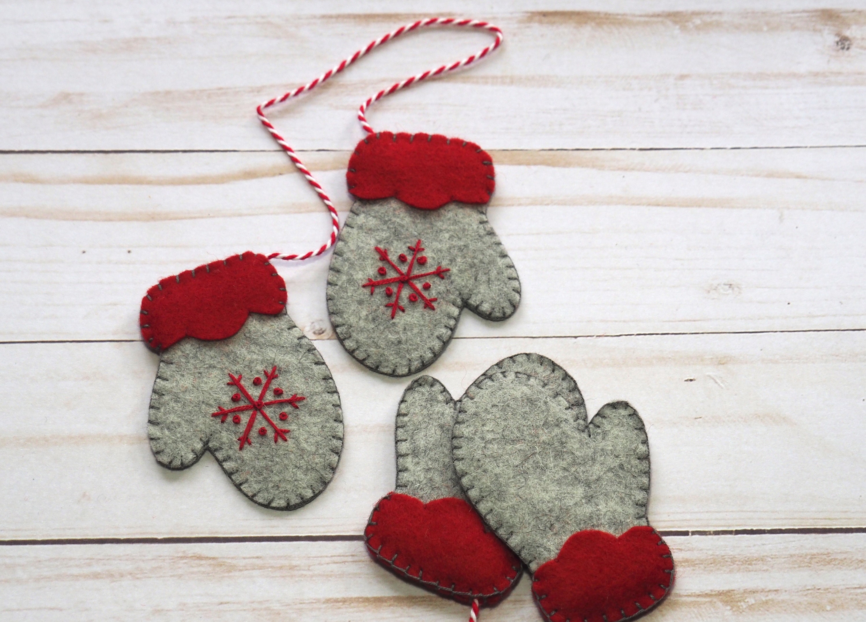 Wool Felt Appliqué Kit - Warm Hands Mitten Ornaments - Stitched Modern