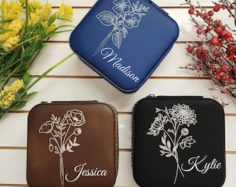 Personalized Leather Travel Jewelry Box, Custom Name Gift