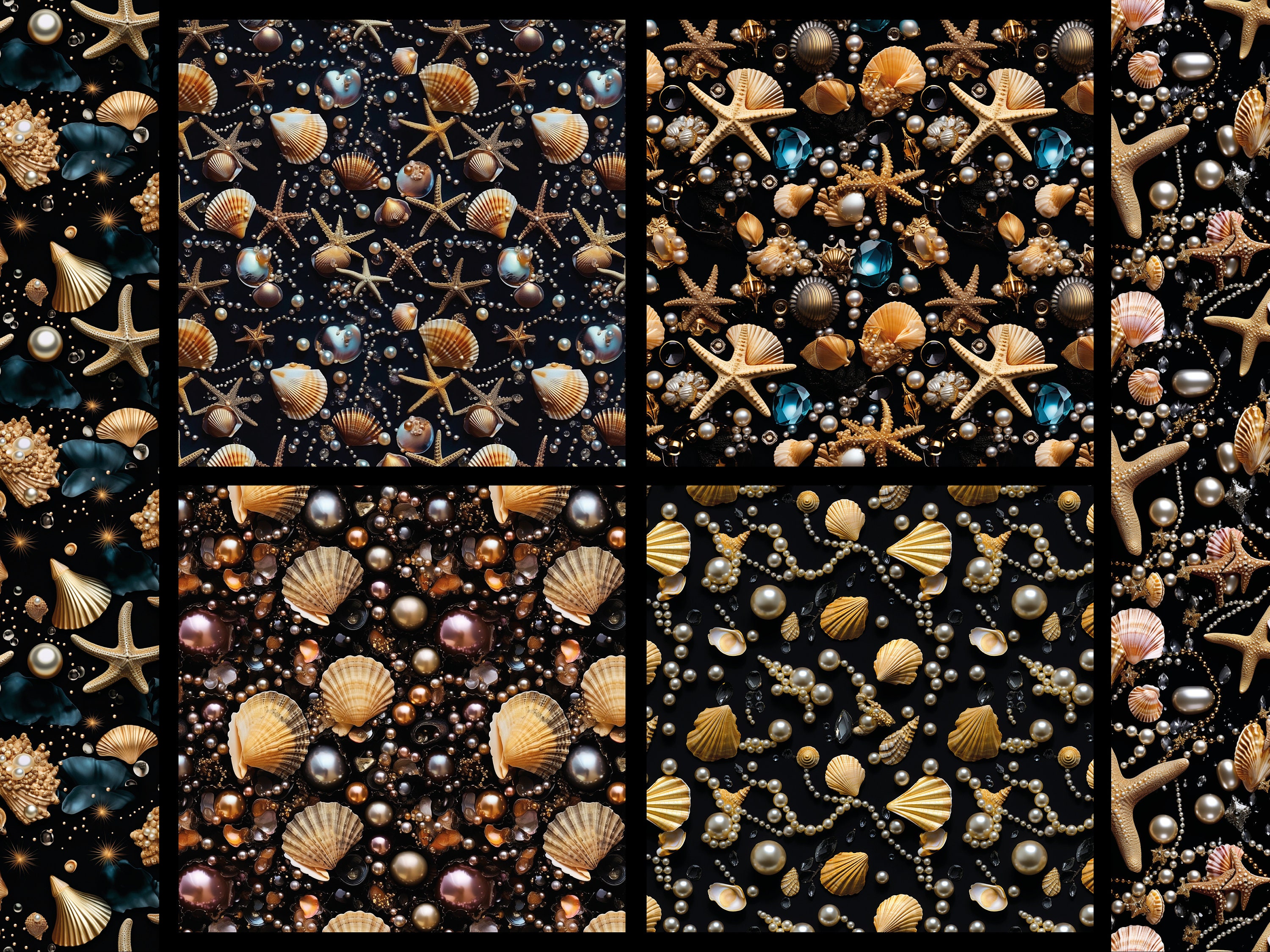 Shell Digital Paper Luxury Shells and Pearls Digital Paper Luxurious Seamless Patterns ...