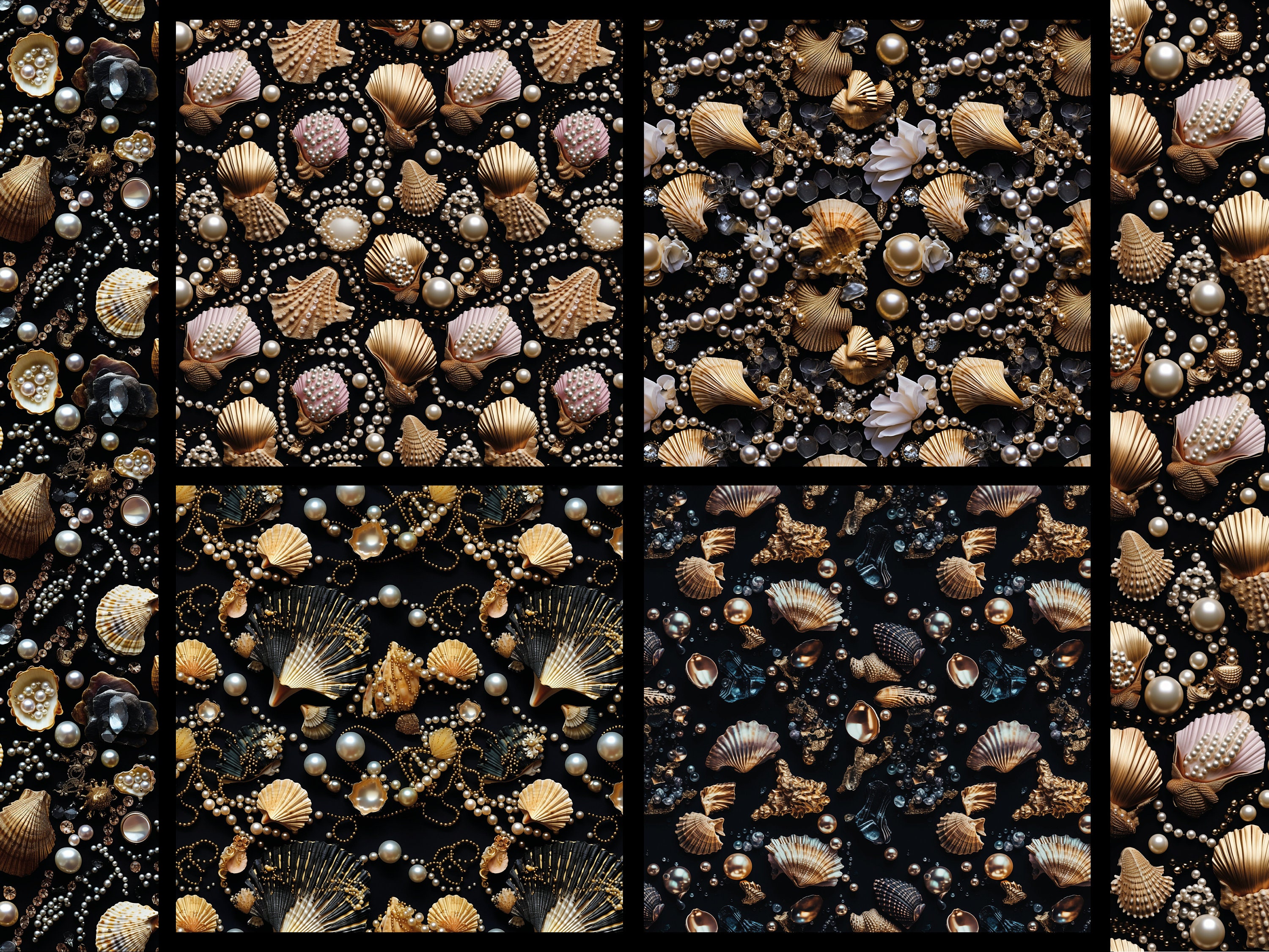 Shell Digital Paper Luxury Shells and Pearls Digital Paper Luxurious Seamless Patterns ...