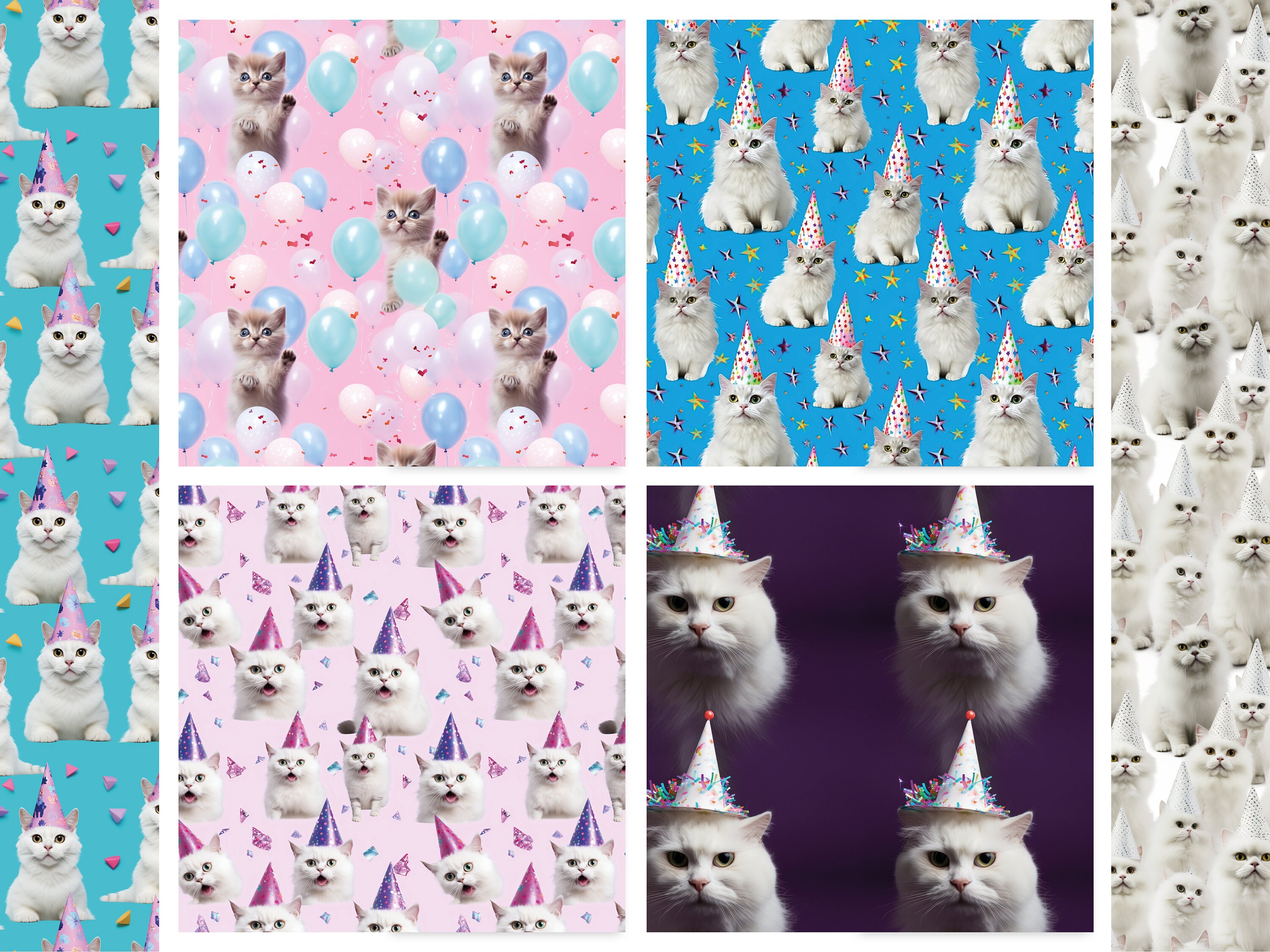 Happy Birthday Cats Digital Paper Funny Seamless Patterns High Quality ...