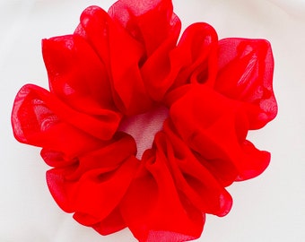 Red XL Jumbo Scrunchie, sheer, oversized, giant, 90s fashion, hair tie, bridesmaid gift, gift ideas