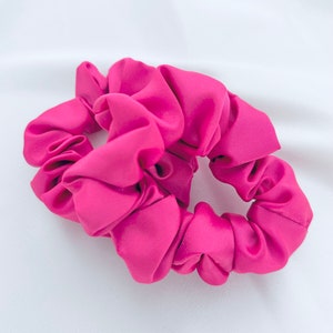 Hot Pink Mini/Regular Scrunchie 2-pack, satin, 90s fashion, hair tie, bridesmaid gift, gift ideas
