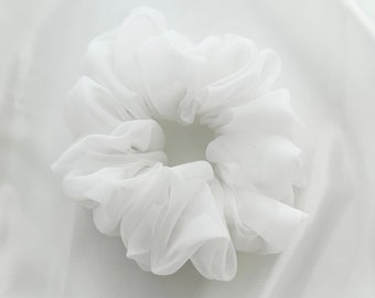 White XL Jumbo Scrunchie, sheer, oversized, giant, 90s fashion, hair tie, bridesmaid gift, gift ideas