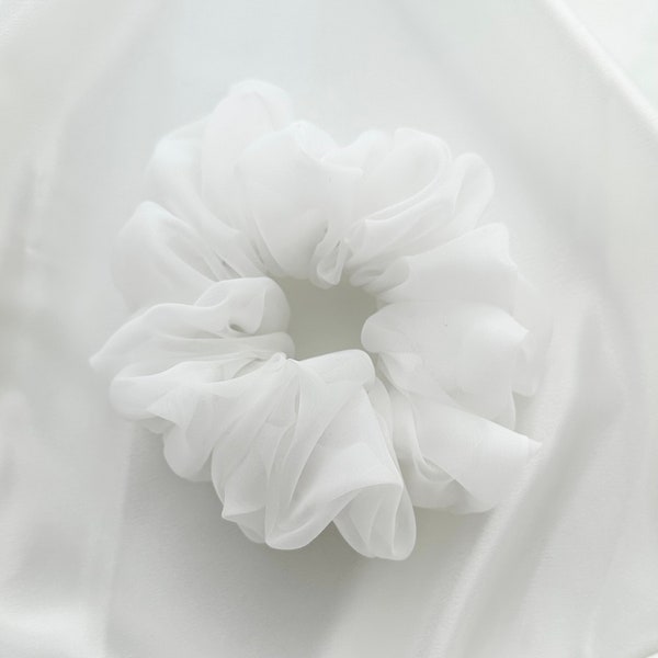 White XL Jumbo Scrunchie, sheer, oversized, giant, 90s fashion, hair tie, bridesmaid gift, gift ideas