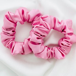 Pink Mini/Regular Scrunchie 2-pack, satin, 90s fashion, hair tie, bridesmaid gift, gift ideas