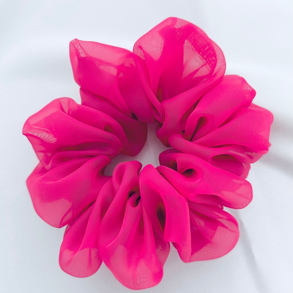 Hot Pink XL Jumbo Scrunchie, sheer, oversized, giant, 90s fashion, hair tie, bridesmaid gift, gift ideas
