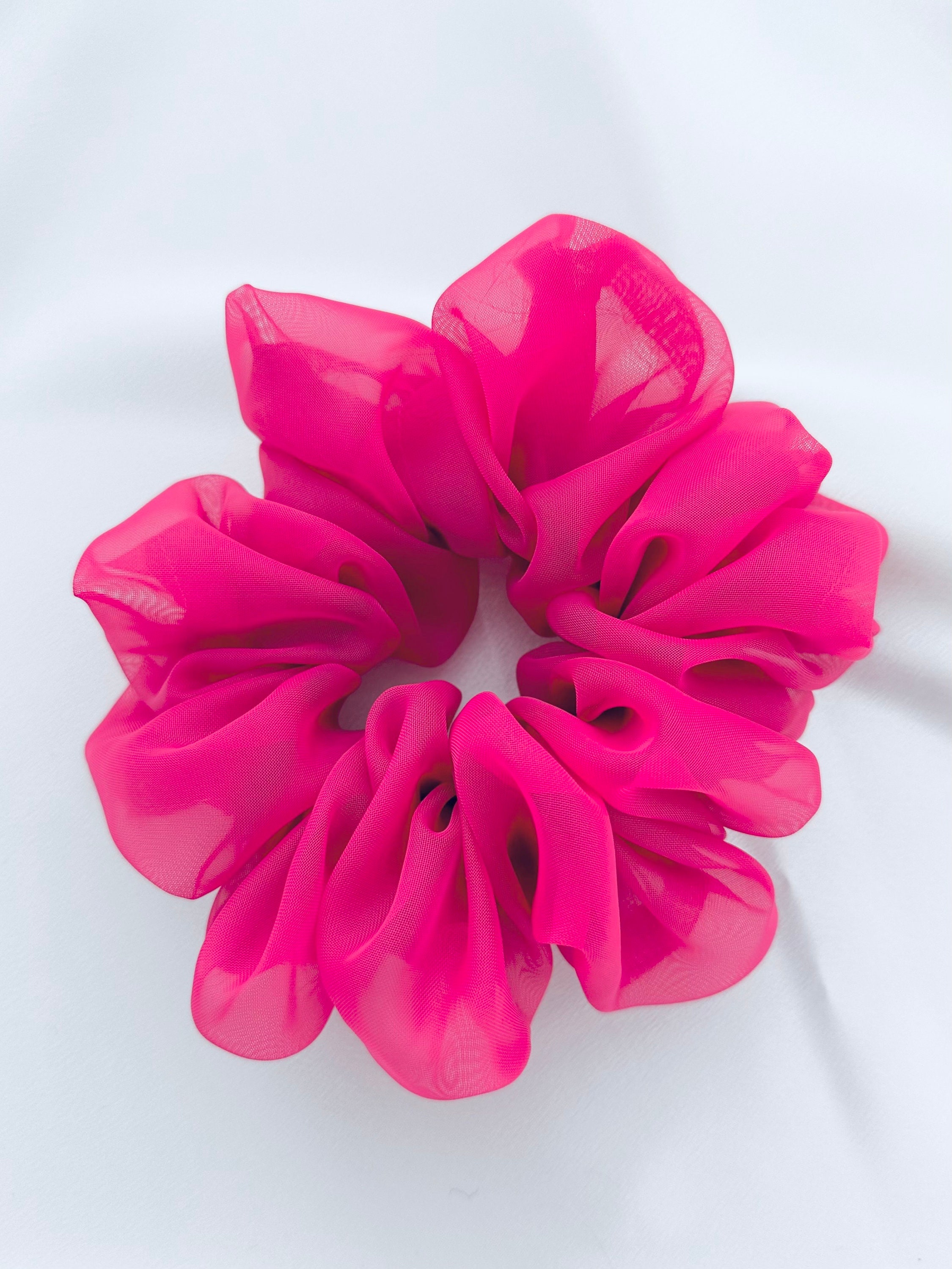 Hot Pink XL Jumbo Scrunchie, sheer, oversized, giant, 90s fashion, hair tie, bridesmaid gift, gift ideas