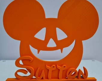 Tête de Mickey Mouse autoportante, plaque nominative Décoration de citrouille d’Halloween