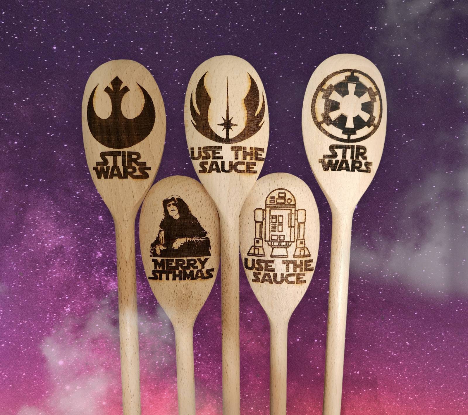 Star Wars Wooden Spoons Set of 5,Starwars Burned Kitchen Utensils  Set,Bamboo Cooking Utensils for Star Wars Kitchen Decor,Star Wars Gifts for