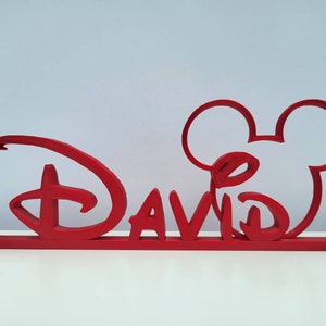 3d printed Disney style font with Mickey Mouse outline plastic name plate