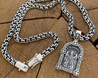 Men&#39;s 925 sterling silver chain round bismarck with St. Nicholas the Wonderworker pendant (accessories, men&#39;s gifts)