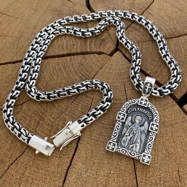Men's 925 sterling silver chain round bismarck with St. Nicholas the Wonderworker pendant (accessories, men's gifts)