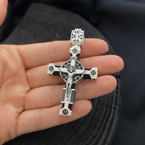 Handmade 925 silver cross with ebony wood Crucifixion of Christ,Cross Pendant,Orthodox Cross,Christian Cross,Men Cross (accessories,gifts)