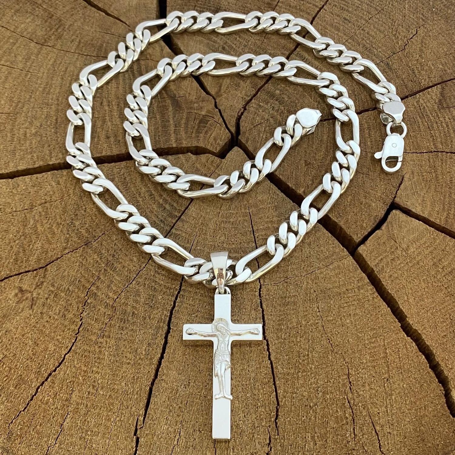 Silver 925 Figaro Chain With Cross in Classical Style (accessories 