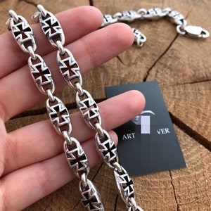 Exclusive handmade men&#39;s 925 silver chain with Maltese crosses (accessories,gifts)