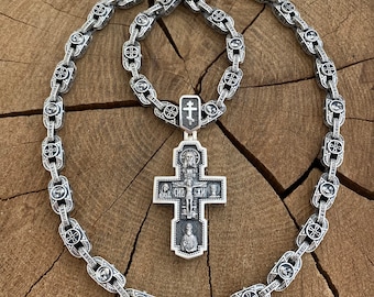 Men&#39;s 925 sterling silver Orthodox set consisting of chain Save and Preserve and cast cross (accessories, gifts)