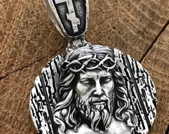 Blackened 925 silver Orthodox pendant depicting Jesus Christ (accessories, men's gifts)