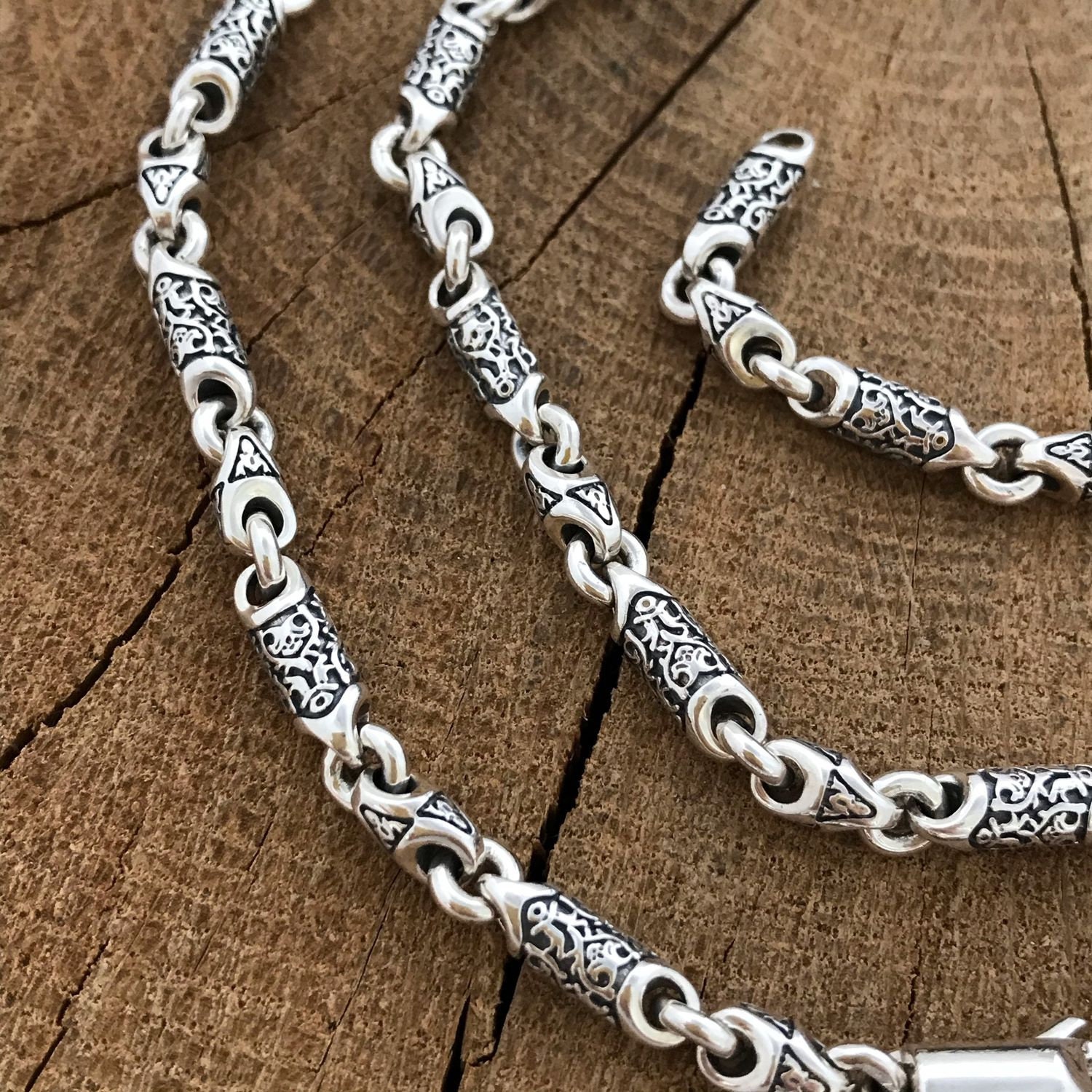 Silver Chain With a Pattern Silver Men s Chain Oxidized Byzantine