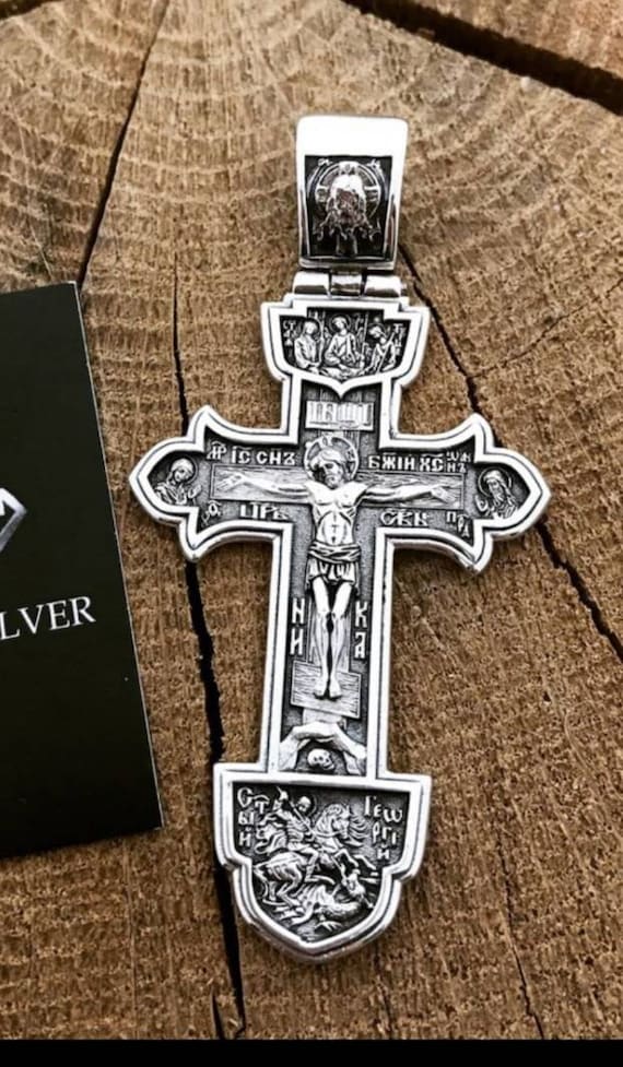 Orthodox Blackened 925 Sterling Silver Cross Pendant With