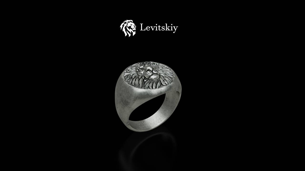Mens Silver Lion Ring with Green CZ Eyes