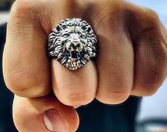 Anillo de león de plata para hombres, Anillo de cabeza de león para hombres, Anillo de león de plata signet, Anillo oxidado para hombres, Joyería africana para hombres, Anillos de león zodiacal, Anillo de regalo para hombres