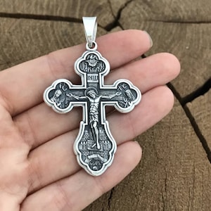 925 sterling zilver dubbelzijdig orthodox kruis met de kruisiging van Christus (accessoires, geschenken)