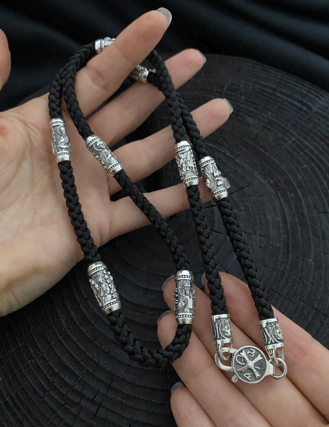 silk cord with  925 sterling silver inserts and carabiner lock (accessories,gifts)